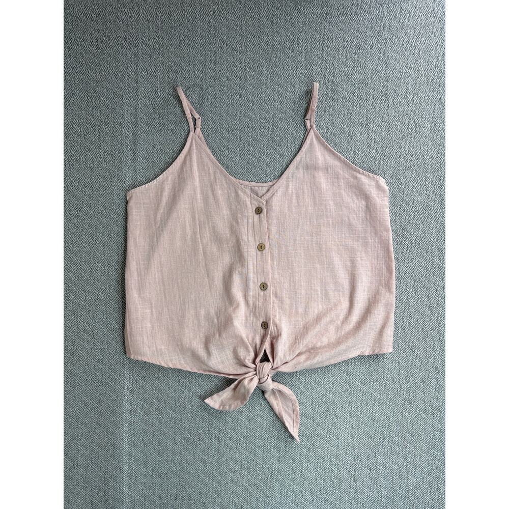 One Heart Sz S Cotton Tank Top Tie Front Pink Festival Spring